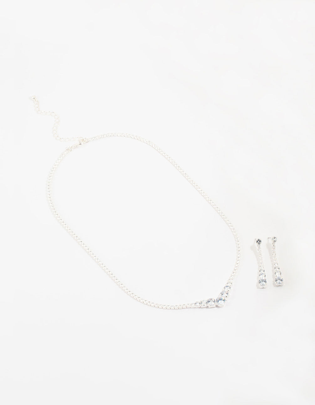 Silver Cubic Zirconia Pointed Earrings & Necklace Set