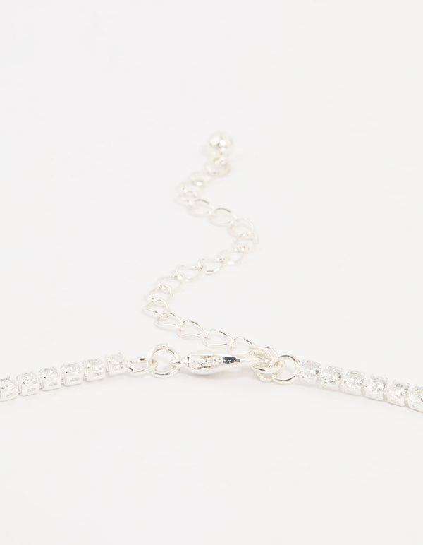 Silver Cubic Zirconia Pointed Earrings & Necklace Set