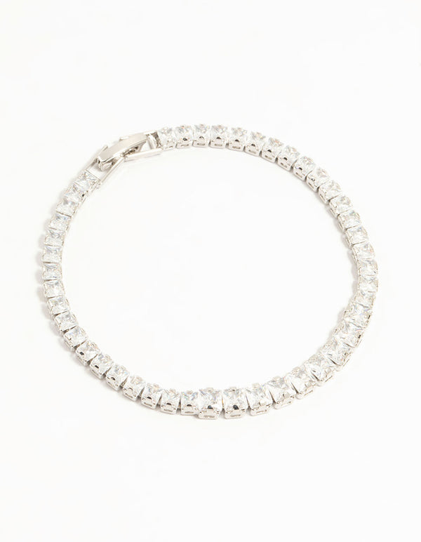 Silver Cubic Zirconia Graduating Square Tennis Bracelet