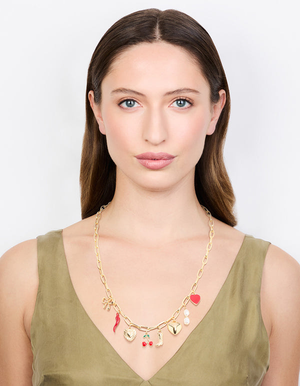 Gold Plated Chili & Cherry Charm Necklace