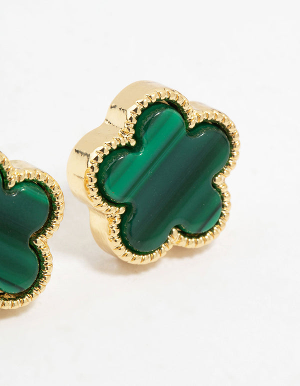 Gold Plated Emerald Flower Stud Earrings