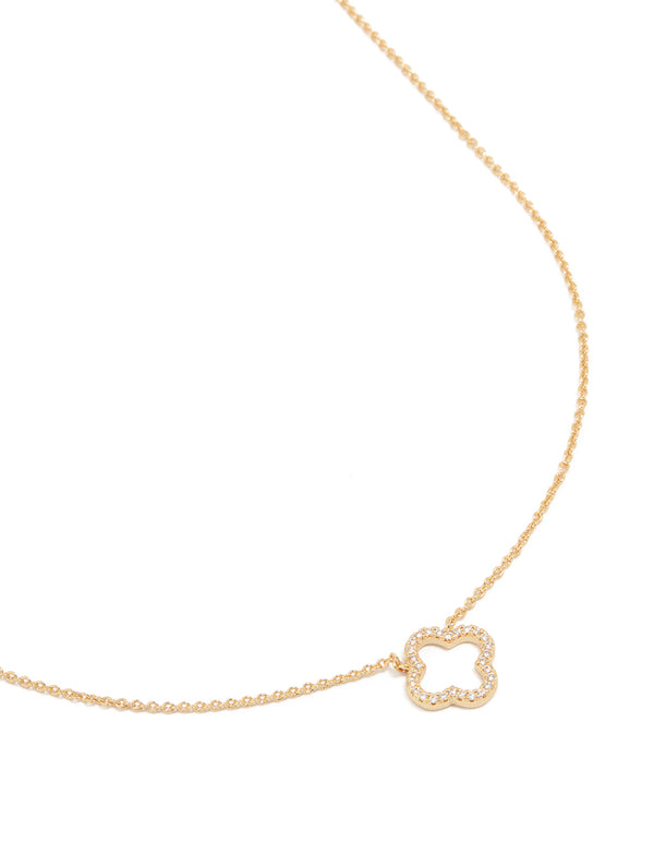 Gold Plated Brass Cubic Zirconia Hollow Flower Necklace