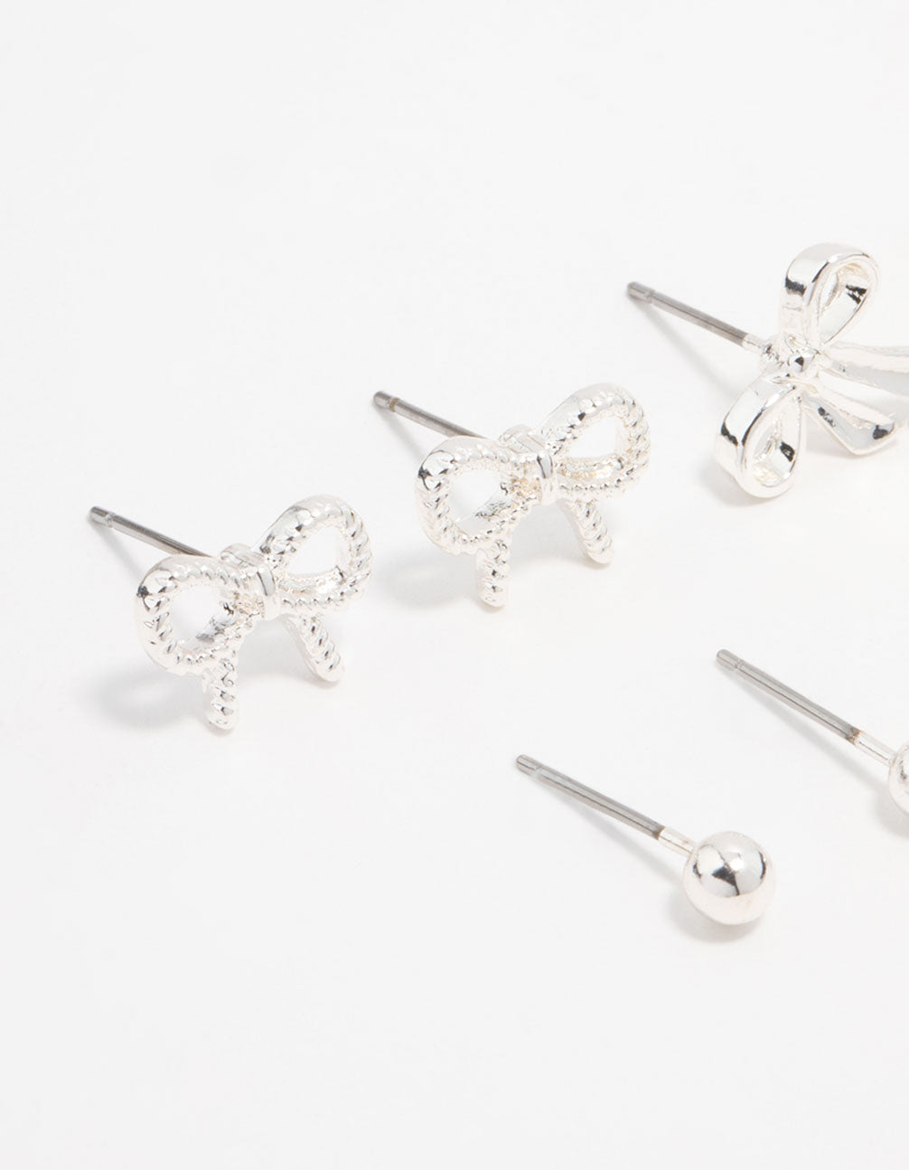 Silver Diamante & Bow Stud Earrings 8-Pack