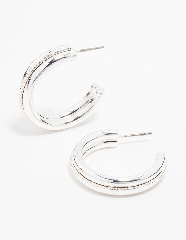 Silver Twisted Centre Hoop Earrings