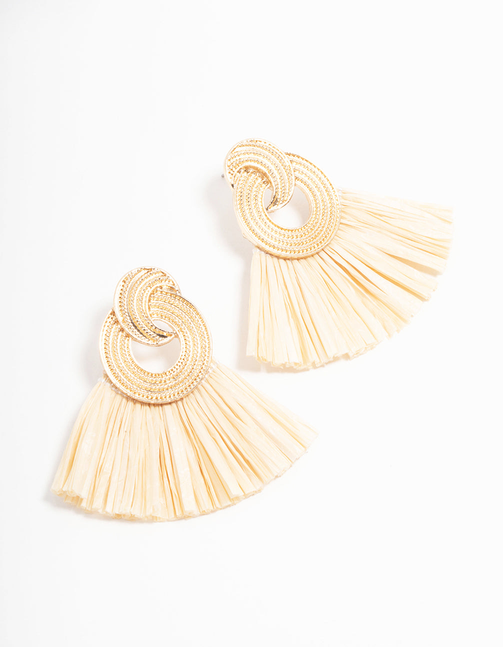 Gold Raffia Fan Drop Earrings