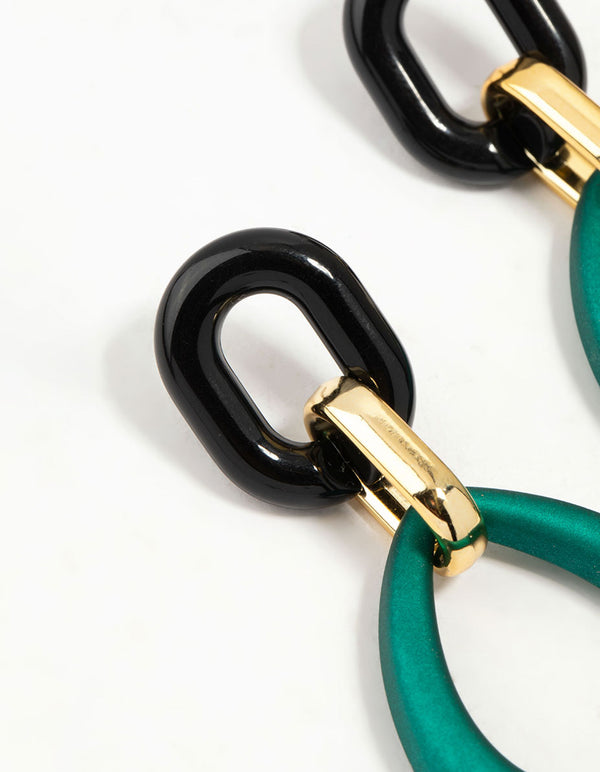 Gold Blue Teardrop Oval Link Drop Earrings