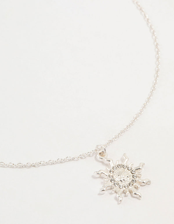 Silver Diamante Sun Pendant Necklace