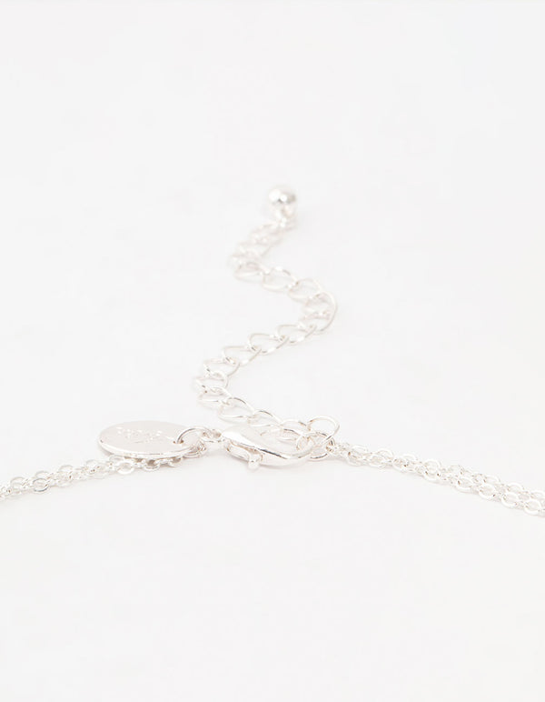 Silver Diamante Flower Layered Necklace