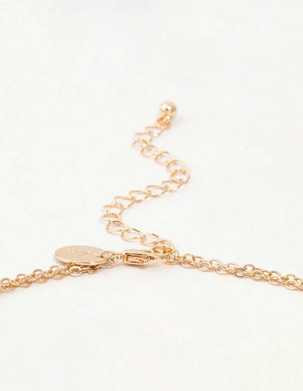 Gold Diamante Pink Heart Layered Necklace