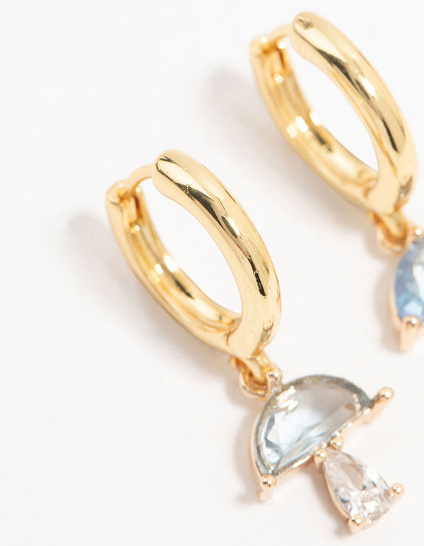 Gold Plated Blue Cubic Zirconia Mushroom Huggie Earrings