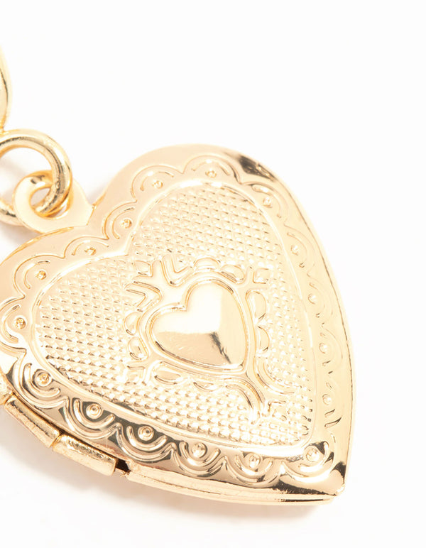 Gold Plated Textured Heart Locket Charm