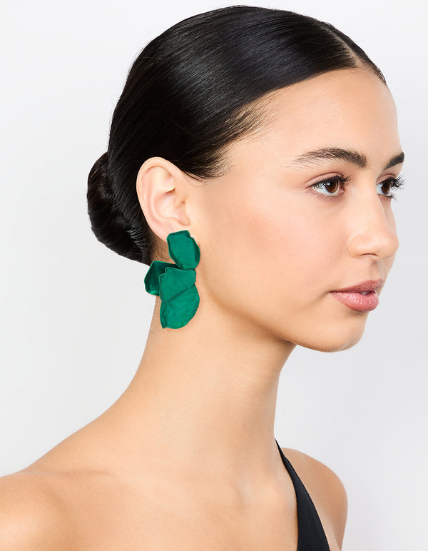 Dark Green Coated Metal Flower Petal Drop Earrings