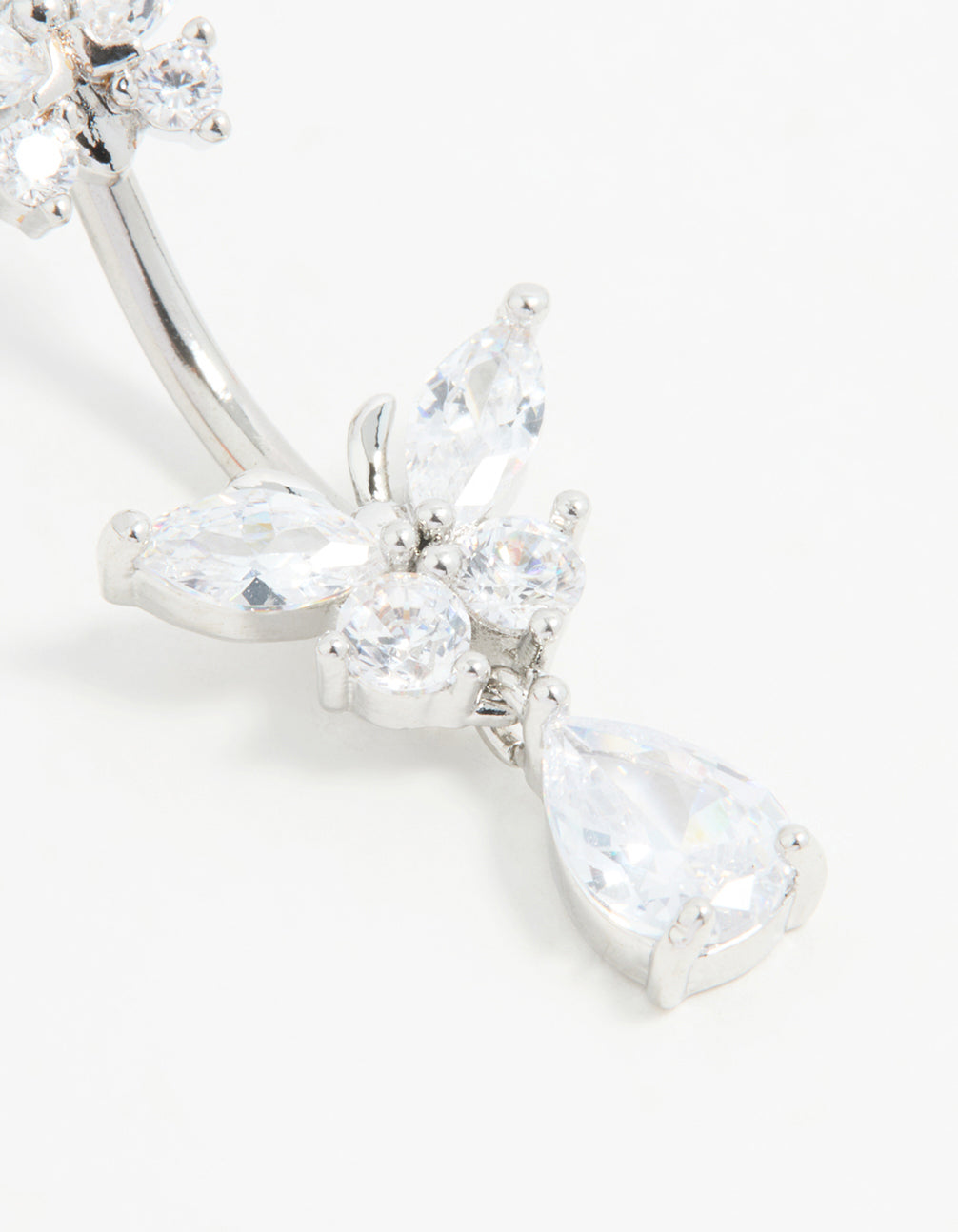 Surgical Steel Cubic Zircornia Double Butterfly Drop Belly Bar