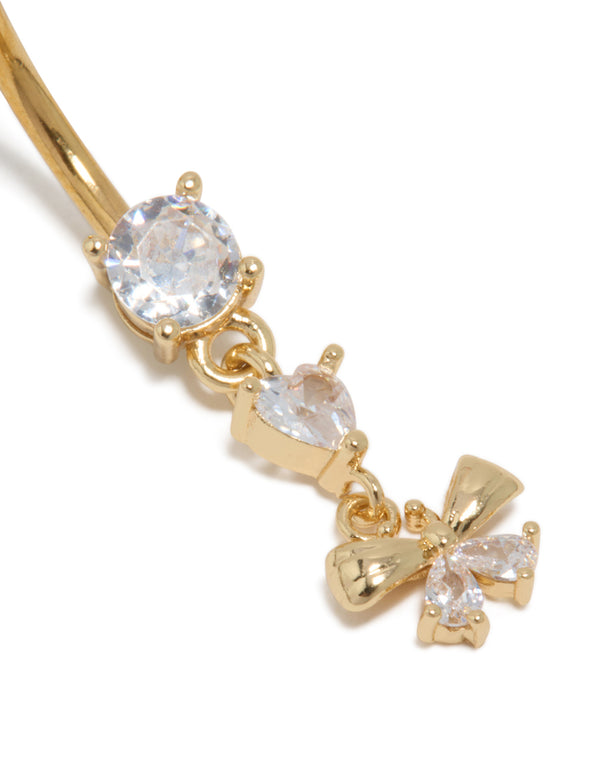 Gold Plated Surgical Steel Cubic Zirconia Fine Bow Drop Belly Bar