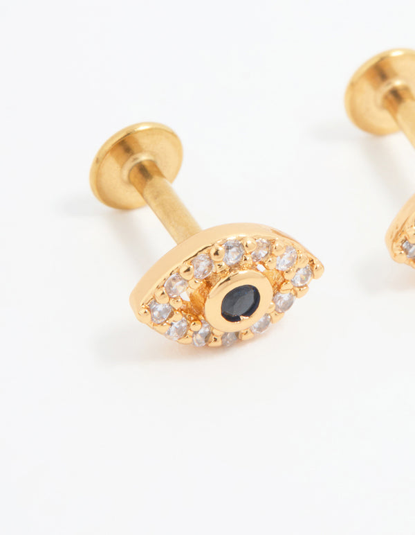 Gold Plated Surgical Steel Evil Eye Flat Back Studs Pair