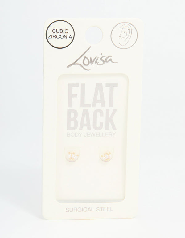 Gold Plated Surgical Steel Cubic Zirconia Marquise Flat Back Pair