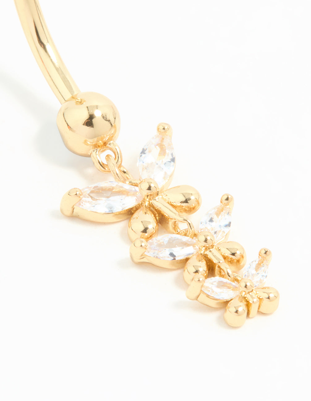 Gold Plated Titanium Cubic Zirconia Triangular Butterfly Drop Belly Bar