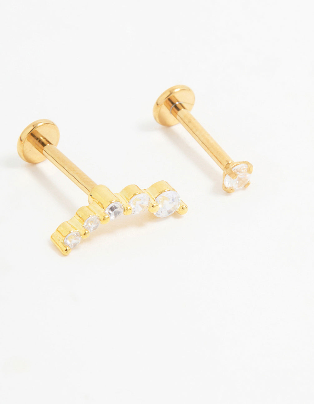 Gold Plated Titanium Cubic Zirconia Ball Flat Back Studs 3-Pack