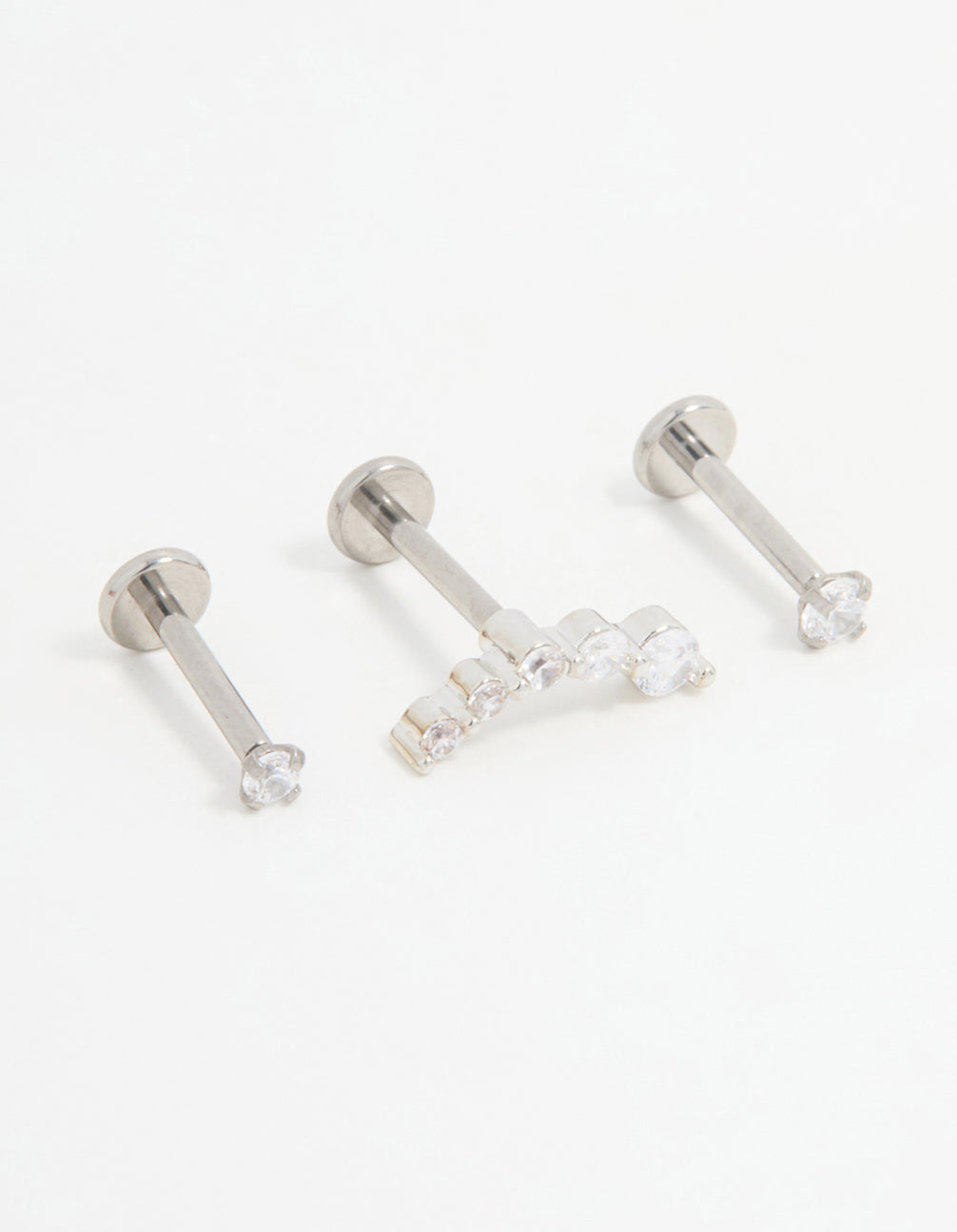 Titanium Cubic Zirconia & Ball Flat Back Studs 3-Pack