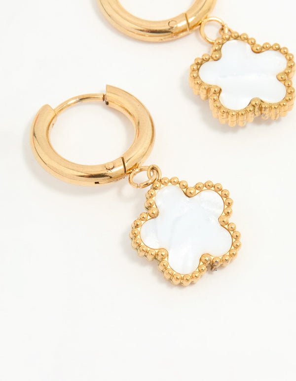 Waterproof Gold Plated Stainless Steel Flower Huggie Earrings