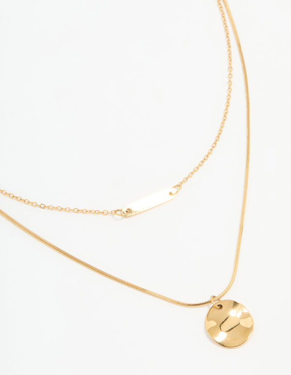 Waterproof Gold Plated Stainless Steel Bar & Coin Pendant Necklace