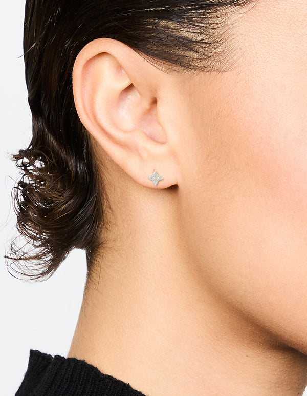 Sterling Silver Cubic Zirconia Micro Flower Stud Earrings