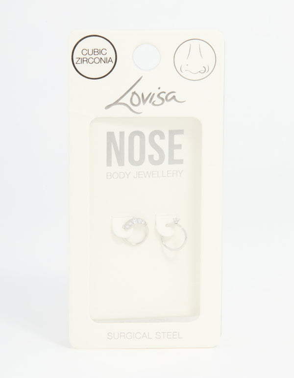 Surgical Steel Cubic Zirconia Double Hoop Nose Ring