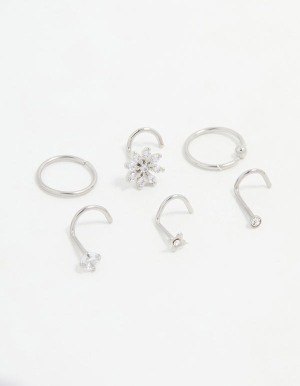 Surgical Steel Cubic Zirconia Flower Nose Piercing Pack