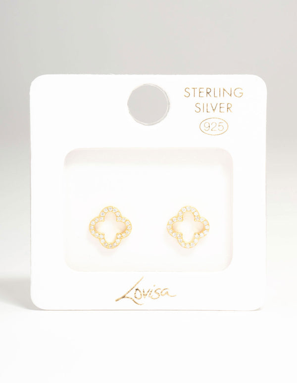 Gold Plated Sterling Silver Cubic Zirconia Flower Stud Earrings