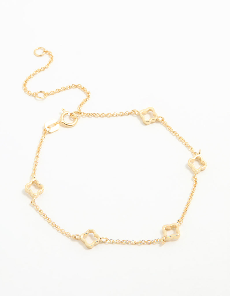 Gold Plated Sterling Silver Flower Statement Bracelet