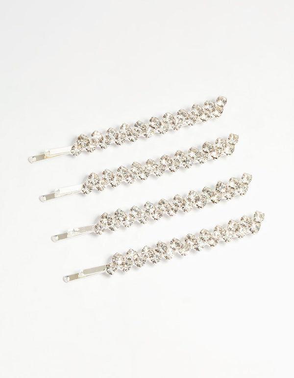 Silver Diamante Dressy Hair Slides 4-Pack