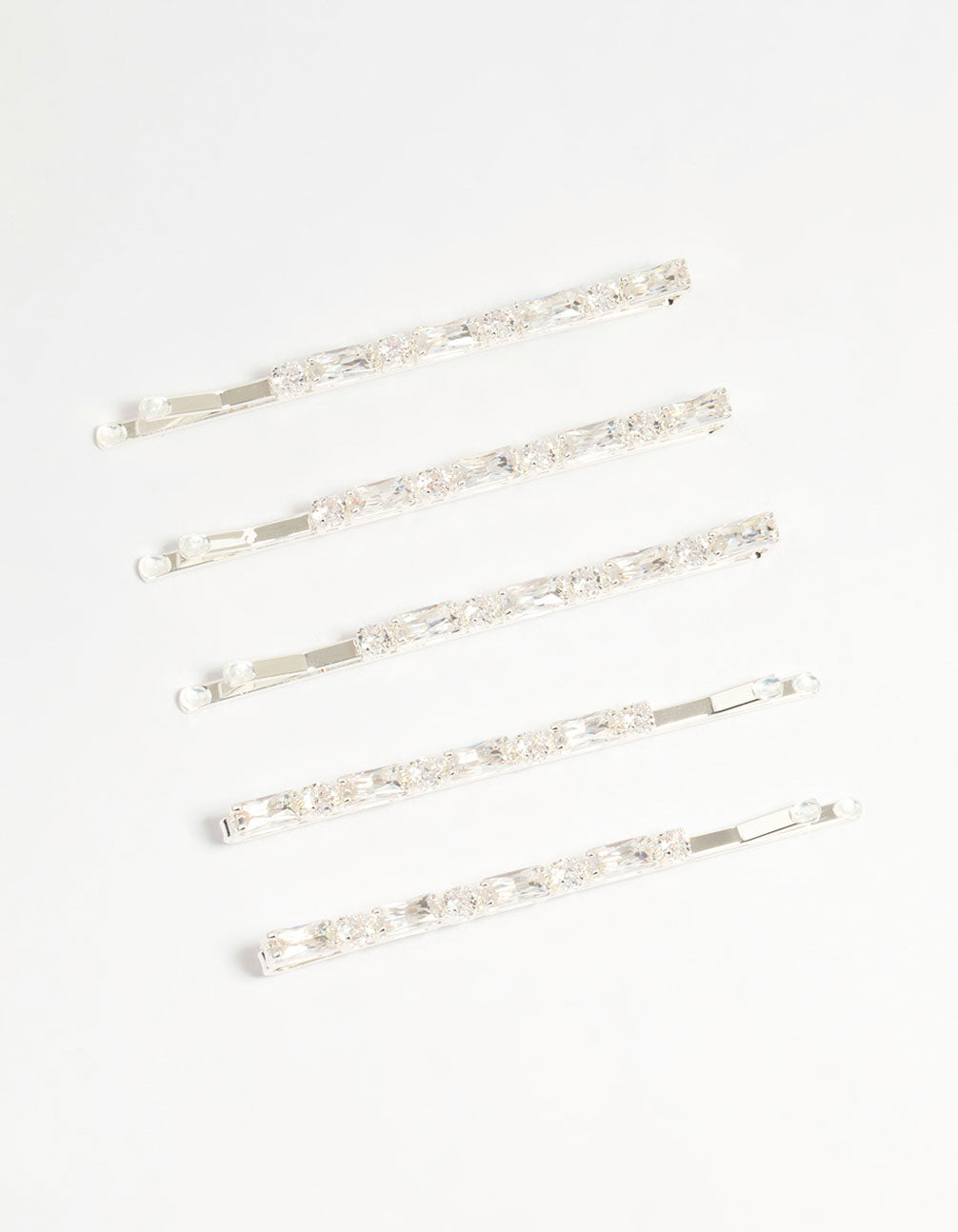 Silver Diamante Baguette & Round Hair Slides 5-Pack