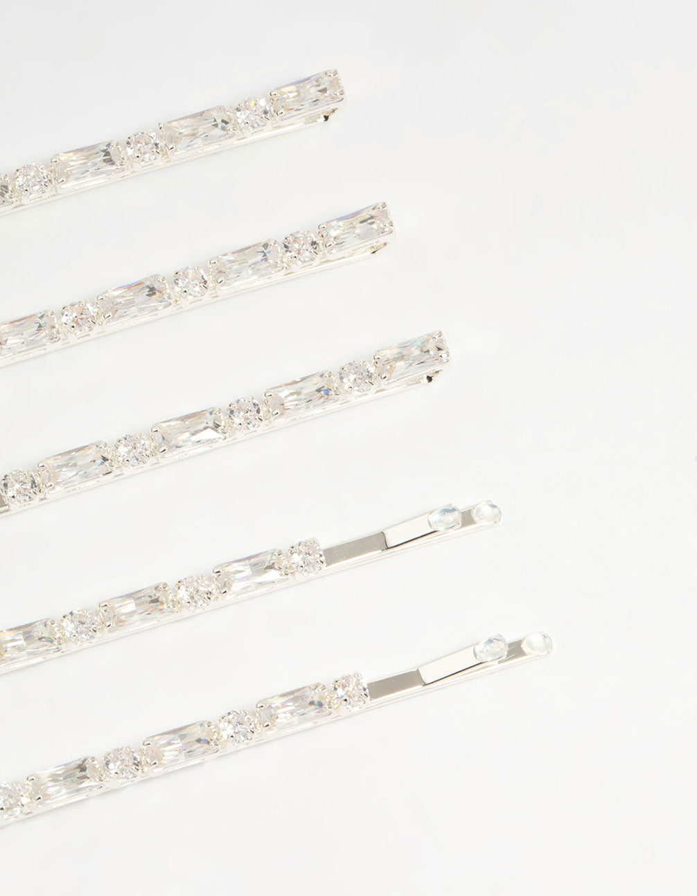 Silver Diamante Baguette & Round Hair Slides 5-Pack