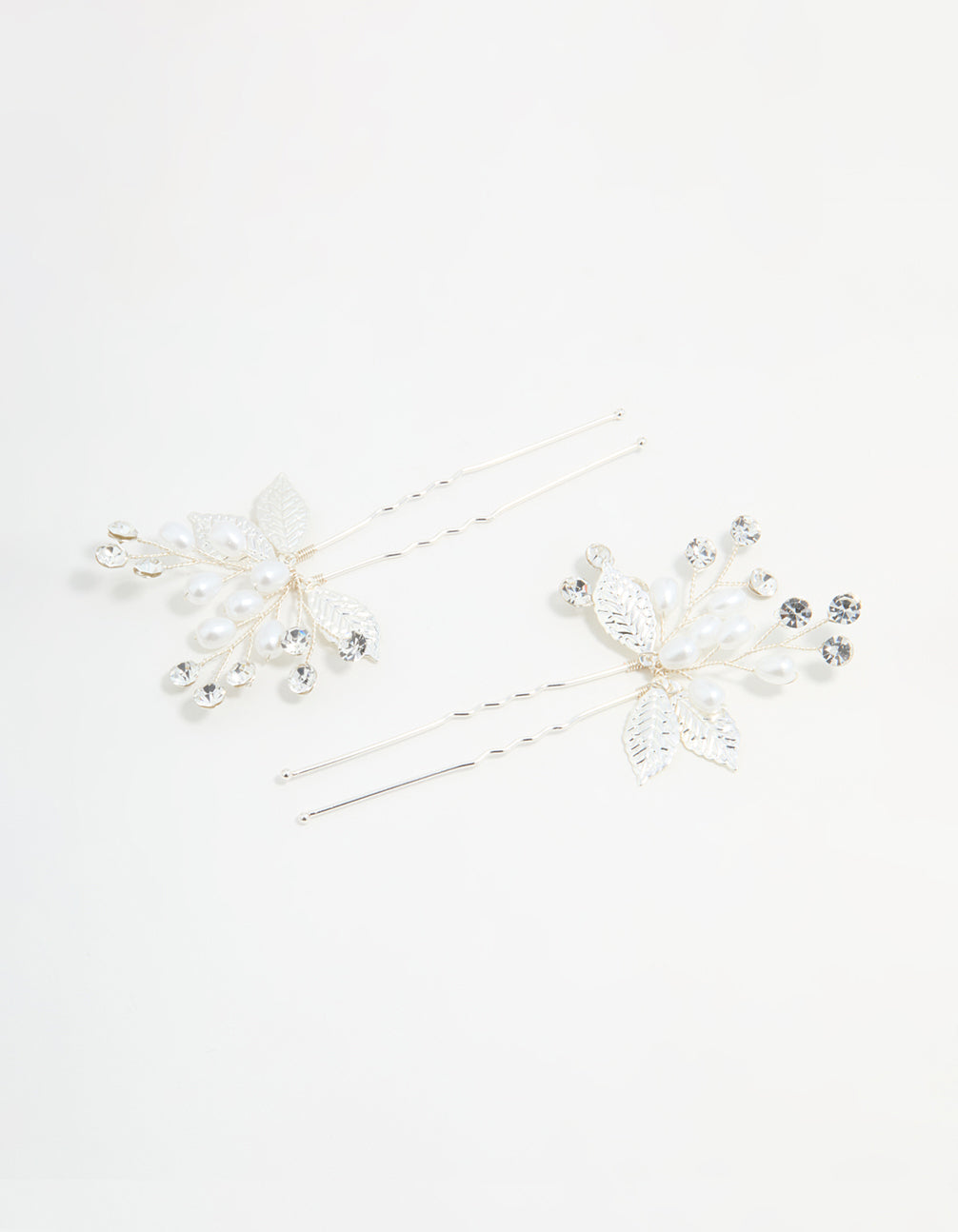 Silver Leaf Pearl & Diamante Bobby Pins 2-Pack
