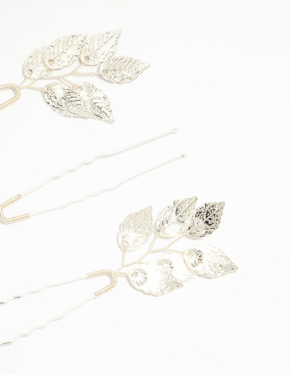 Silver Metal Leaf Hair Pins 3-Pack