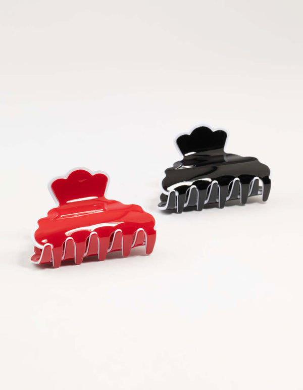 Red & Black Acrylic Scalloped Edge Claw Clips 2-Pack