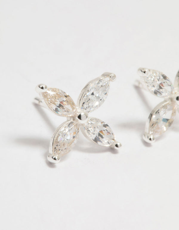 Sterling Silver Cubic Zirconia Flower Stud Earrings