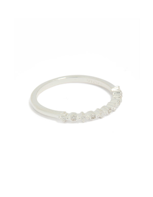 Elegant sterling silver circle pave ring in clear stone front view