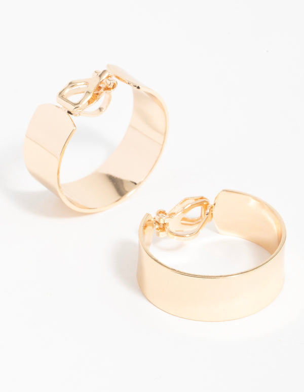 Gold Thick Flat Hoop Earrings