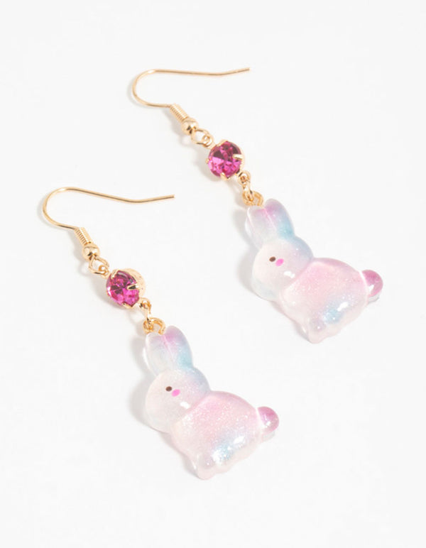 Gold Diamante Bunny Drop Earrings