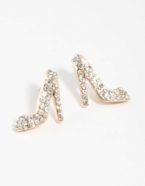 Gold Diamante Heel Stud Earrings