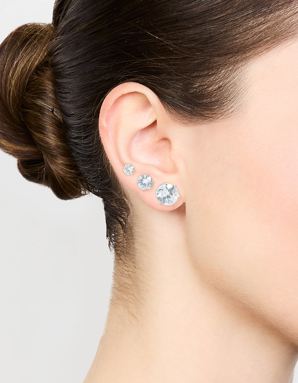 Silver Diamante Mixed Size Stud Earrings 3-Pack