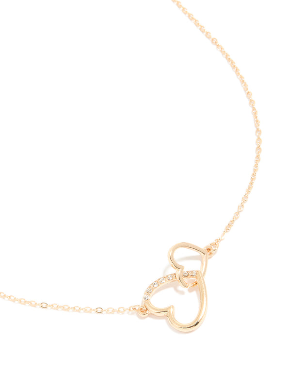 Gold Diamante Heart Link Necklace