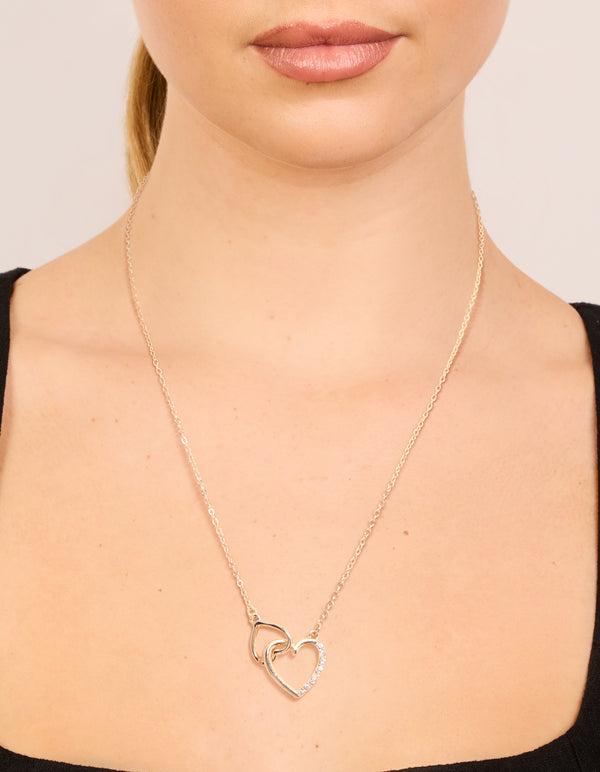Gold Diamante Heart Link Necklace