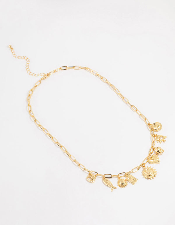 Gold Plated Sun & Shell Charm Necklace