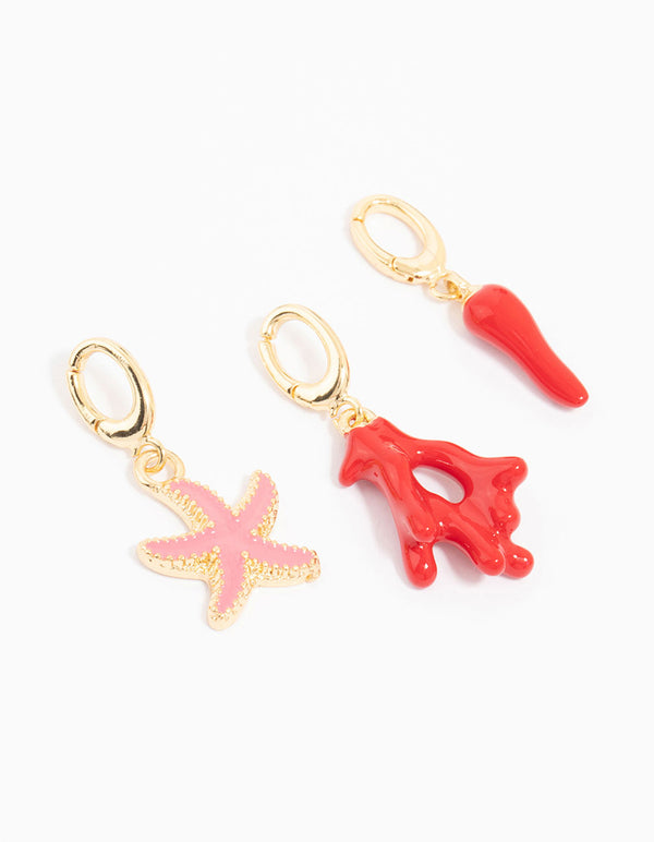 Gold Plated Coral & Chilli Charms 3-Pack