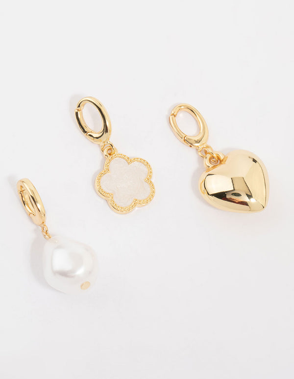 Gold Plated Pearl & Flower Charms 3-Pack