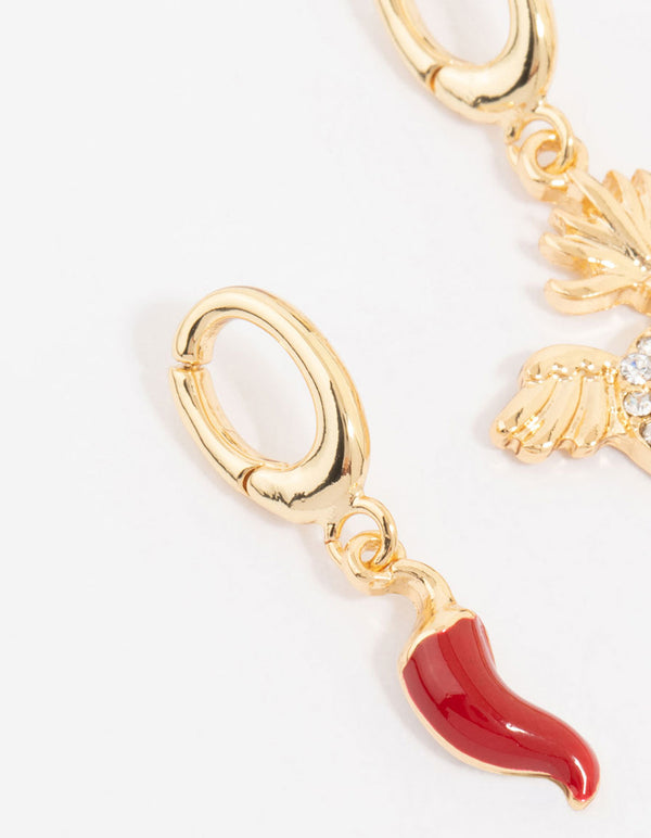 Gold Plated Heart & Chilli Charms 3-Pack