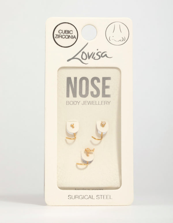 Gold Plated Surgical Steel Cubic Zirconia Butterfly Nose Piercings 3-Pack