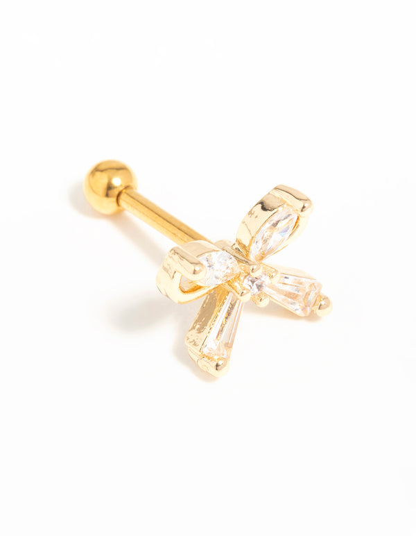 Gold Plated Surgical Steel Cubic Zirconia Bow Flat Back Stud